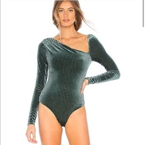 Privacy Please Somerset Bodysuit Holiday Velour in Moss Green S